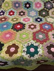 Floral Petal Hand Green Hand Heavy Quilted Quilt 85  X 72  Multi Color Vtg  Usa