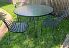 Vintage Black Wrought Iron 5 Pc Outdoor Dining Set Cafe Table Chairs 50 s 60 s  