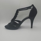 Style   Co Black Ruffled Beaded Ankle Strap High Heel Sandals Shoes Pumps Size 9