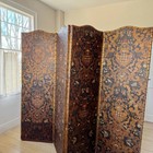 Late 1800s Gilt Embossed Leather Screen Antique Wall Art French Chateau Decor R