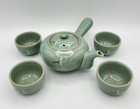 Vintage Celadon Crackle Crane Green Porcelain Sito Teacups W  Tea Pot 5-pc Set