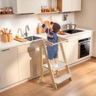 Solid Wood Toddler Learning Tower Foldable Step Stool For 1 To 6 Year Old