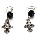 New Black Bead Cross Goth Steampunk Sterling Silver 53mm Drop Dangle Earrings