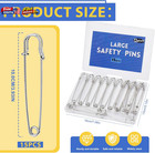 15 Pack Large Safety Pins 4 Inch Heavy Duty For Blankets Laundry Leather Silver