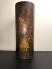 Japanese Wooden Flower Vase W  Copper Insert Vintage Great Condition 12  Tall
