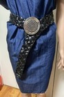 Chicos Wide Braided Belt M l Black Chunky Silver Buckle Boho Western Festival