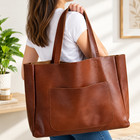Handmade Full Grain Leather Tote Bag  Brown Shoulder Purse  Everyday Work Bag