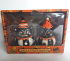 Johanna Parker Halloween Black Cats With Hats Pumpkin Salt Pepper Shakers - New