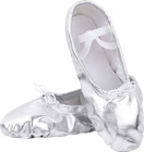 Gold Silver Pu Leather Ballet Dance Split-sole Slipper Shoes Toddler Girl Women