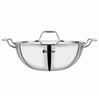 Bergner Stainless Steel Triply 2 8 L 22 Cm Deep Fry Pan Wok Kadhai With Lid