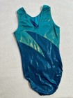 Gk Elite Leotard Gymnastics Blue Teal Rhinestone Bling Foil Tank Leo Size  Am