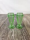 Jeannette Etched Cherry Blossom Green Glass Salt Pepper Shakers Vintage Set Rare