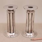 Pair Robert Am Stern Swid Powell Candlestick Silverplate Modern Column Italy 80s
