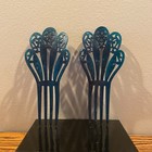 High Back Hair Combs Pair - Vintage Art Deco Green W green Rhinestones 6 X 2 75