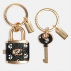 Coach Padlock   Key Black And Gold Keychain Purse Charm