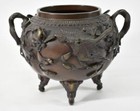 Antique Japanese Bronze Handled Vase urn Birds   Foliage