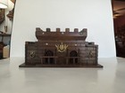Vtg 70s S Sper Bijou Medieval Liquor Wood Castle Brown Glass Decanters Bar Set