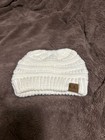 C c Beanietail Solid Ribbed Cable Knit Messy High Bun Ponytail Beanie In Ivory