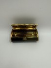 Vintage Rhinestone Lipstick Case Gold Tone Black Mid Century Compact Holder
