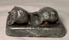 Vintage Signed Carved Soapstone Inuit Eskimo Art 2 Seals Back Flippers Move