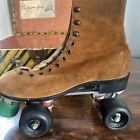 Roller Skates Vintage Size 7 Sand Cast Plate Sims Wheels With Case Tan Suede