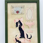 Vtg Dogs In The Bathroom Framed Art 15x7 5 Pink Green Mcm Kitsch Puppy Humorous