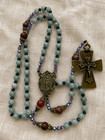Miraculous Medal Mary Catholic Rosary Blue Jade  Vintage Style Crucifix