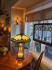 Antique Art Nouveau Slag Glass Lamp With Lighted Base Rewired 18  Shade 24  Tall