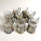 Set Of 8 Antique Russian Silver Plate Podstakannik Tea Glass Holders Ornate Mnc
