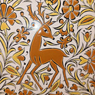 Vintage Greek Nassos Hand Made Stag And Foliage Motif Decorative Ceramic Tile