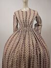 Most Romantic Civil War 1860   s Purple Floral Striped Dress W   ruffle Bell Sleeve