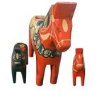 Vintage Authentic Nils Olsson Swedish Dala Horse Set Of 3 14  8  6  Hand Carved 
