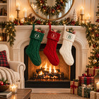 Round Monogram Personalized Embroidered Knit Christmas Stocking Red Family Decor