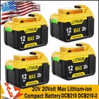 Pack For Dewalt 20v 20 Volt Max 12 0ah Lithium Ion Battery Dcb206-2 Dcb205-2