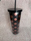 Starbucks 2017 Black Rose Gold Polka Dot Venti 24oz Cold Cup Tumbler New