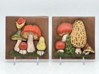 Vintage Retro 70   s Mushroom Wall Art Hand Painted Plaque 3d 5x5 Set Of 2