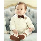 Kids Boys White Blazer Suspenders Pants 3pcs Set Wedding Suit Baby Boy Dress