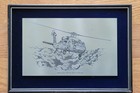 2 John Ward Framed Art Metal Etchings Helicopters  Uh-60 Blackhawk  Uh-1 Huey 