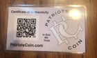 15 Gr 999 Fine Silver Carded Bar Patriots  999 Fine S309
