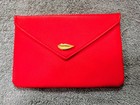 Ipsy Sealed With A Kiss Envelope Makeup Bag Faux Leather Red Gold 7 X 4 4