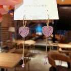 Fashion Heart Long Tassel Crystal Earrings Women Drop Dangle Ear Stud Gifts
