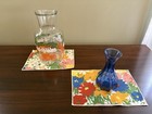 Set Of 4 Small Placemats With Bright Flowers   Decorative Outdoor Or Indoor Mats