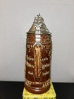 German Porcelain Beer Drinking Stein 9 5 Tall Vintage Brown Filp Top Lid
