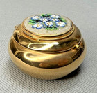 Antique Italian Gilt Ormolu Micro Mosaic Patch Snuff Pill Box Millefiori Flowers