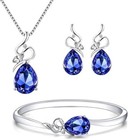 Women s Crystal Jewelry Charming Set 18k White Gold Plating Bracelet Necklace Ea