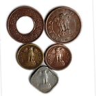 Old India 1 Paisa   Pice   Coins Collection - Brass  Copper  Aluminium - 5 Coins