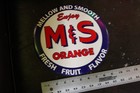 Rare 1950s M s Orange Fruit Flavor Soda Dealer Stamped Painted Metal Sign Crush