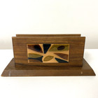 Vintage Wood Copper Enamel Desk Office Organizer Letter Napkin Holder Mcm Retro