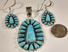 925 Sterling Silver Cluster Flower Turquoise Matching Set 17 2g