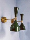 Vintage Mid Century Italian Style Brass Wall Sconce Pair     Olive Green Plug-in